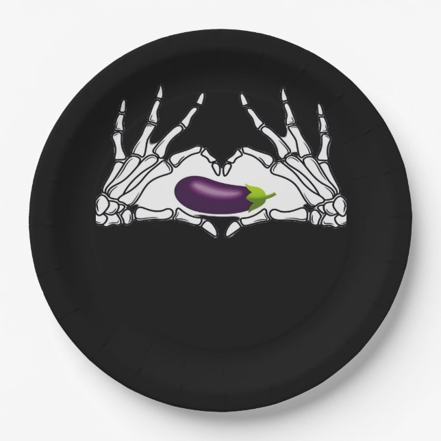 Eggplant Classic - Skeleton Hands Heart Paper Plate (Front)