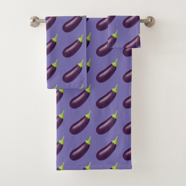 Eggplant Emoji Bath Towel Set (Insitu)