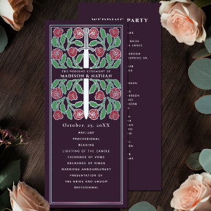 Eggplant Floral Silver Sword Royal Wedding Program