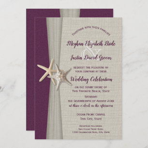 Eggplant Grey Starfish Beach Wedding Invitation