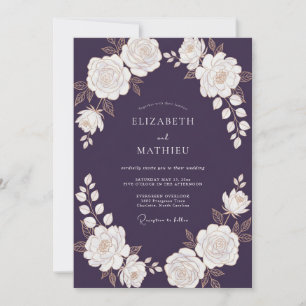Eggplant Ivory Garland Wedding Invitation