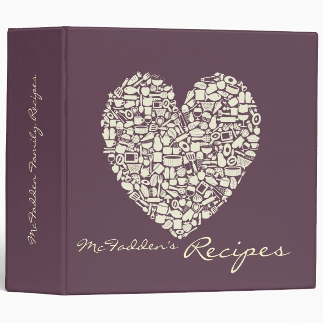 Eggplant & Ivory Heart Recipe Binder (Front/Spine)