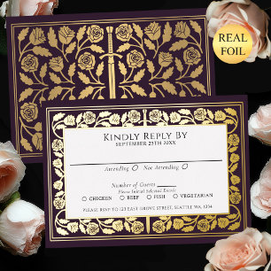Eggplant Medieval Gold Sword Royal Wedding RSVP