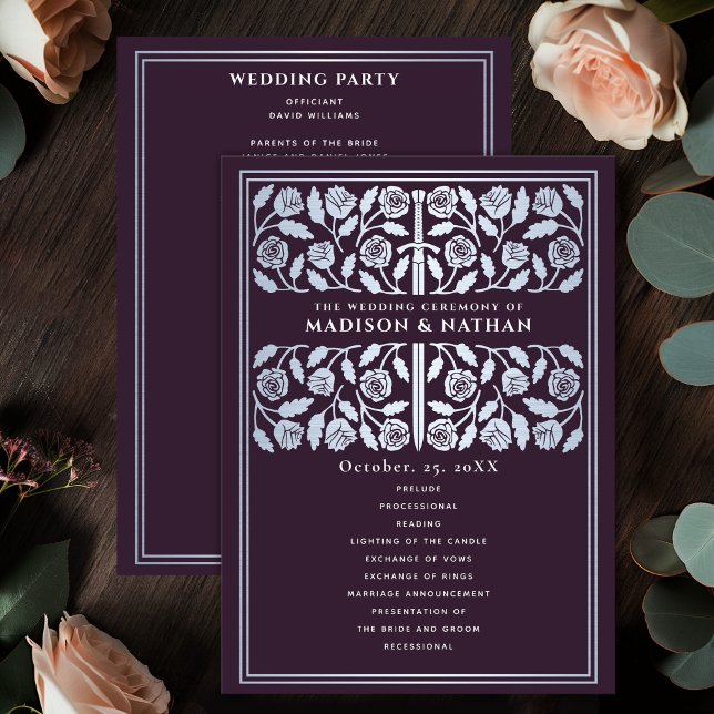 Eggplant Medieval Silver Sword Royal Wedding Program (Creator Uploaded)