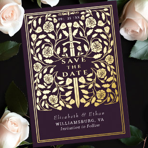 Eggplant Medieval Sword Wedding Save the Date