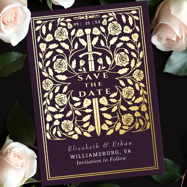 Eggplant Medieval Sword Wedding Save the Date (Creator Uploaded)