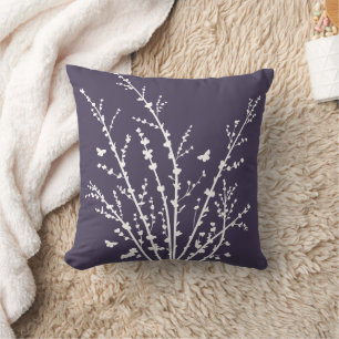 Eggplant Minimal Butterflies and Branches Throw Pillow