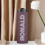 Eggplant Modern Typography Personalized Thermal Tumbler<br><div class="desc">Keep hot beverages hot and cold beverages cold with this trendy,  insulated thermal tumbler that is an eggplant colour along with name printed in white,  modern  typography. Edit your thermal tumbler and replace name with desired name. Perfect for a birthday gift,  wedding groomsman gift,  etc.</div>