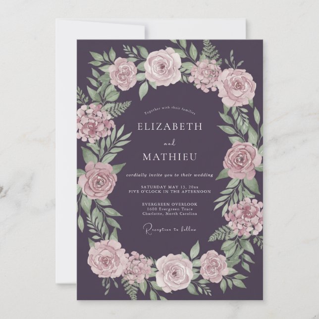 Eggplant Muted Pink Painted Wedding Invitation (Front)