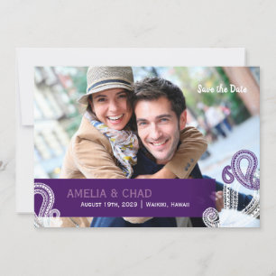 Eggplant Paisley Wedding Photo Save the Date