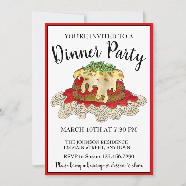 Eggplant Parm Parmesan Italian Food Dinner Party Invitation (Front)