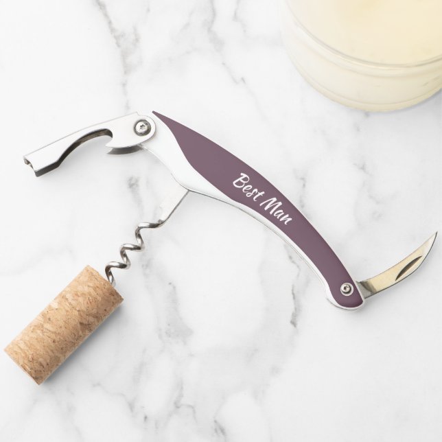 Eggplant Personalized Wedding Best Man Corkscrew (Front)
