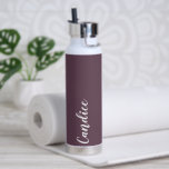 Eggplant Personalized Wedding Bridesmaid Water Bottle<br><div class="desc">Gift your wedding bridesmaid or maid of honour with this trendy, vacuum Insulated water bottle that features her name in white, stylized script on an eggplant colour background designed to match your wedding colour scheme. Personalize bottle by editing and replacing name with your own as desired. Select your water bottle...</div>