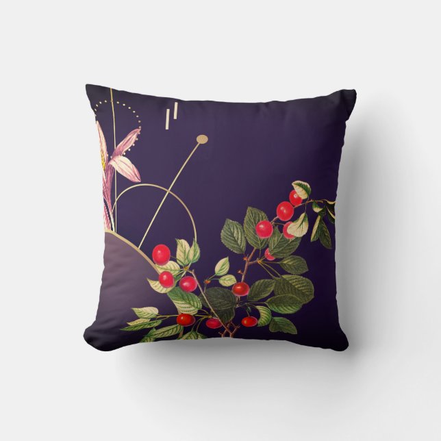 Eggplant Plum Abstract Botanical Cherries Throw Pillow (Front)