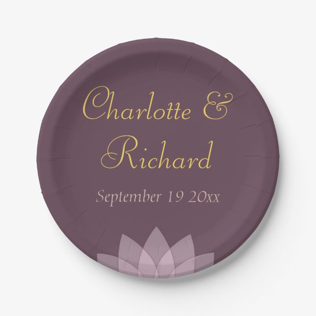 Eggplant Plum and Blush Pink wedding Paper Plate (Front)