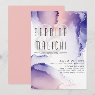 Eggplant Purple and Coral Rose Chic Alcohol Ink Invitation