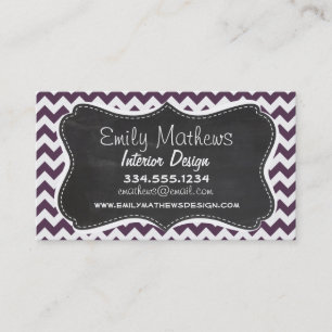 Eggplant Purple Chevron; Retro Chalkboard Business Card