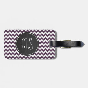 Eggplant Purple Chevron; Retro Chalkboard Luggage Tag