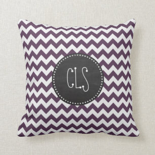 Eggplant Purple Chevron; Retro Chalkboard Throw Pillow