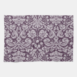 Eggplant Purple Damask Kitchen Towel
