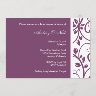 Eggplant Purple Floral Vine Baby Shower Invitation