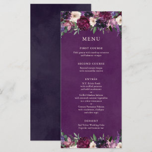 Eggplant Purple Floral Wedding Menu