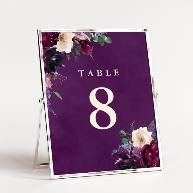 Eggplant Purple Floral Wedding Table Number (Creator Uploaded)
