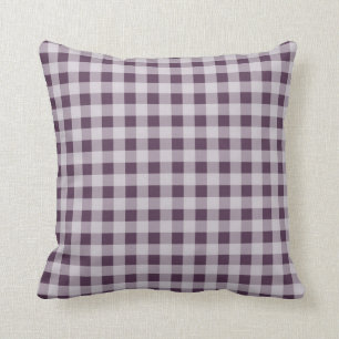 Eggplant Purple Gingham Pattern Throw Pillow