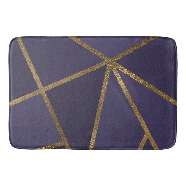 Eggplant Purple Gold Bronze Geometric Glam Chic Bath Mat (Front)