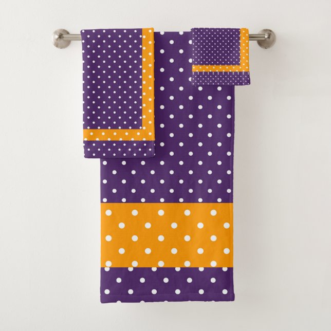 Eggplant Purple + Gold Polka Dot Bath Towel Set (Insitu)