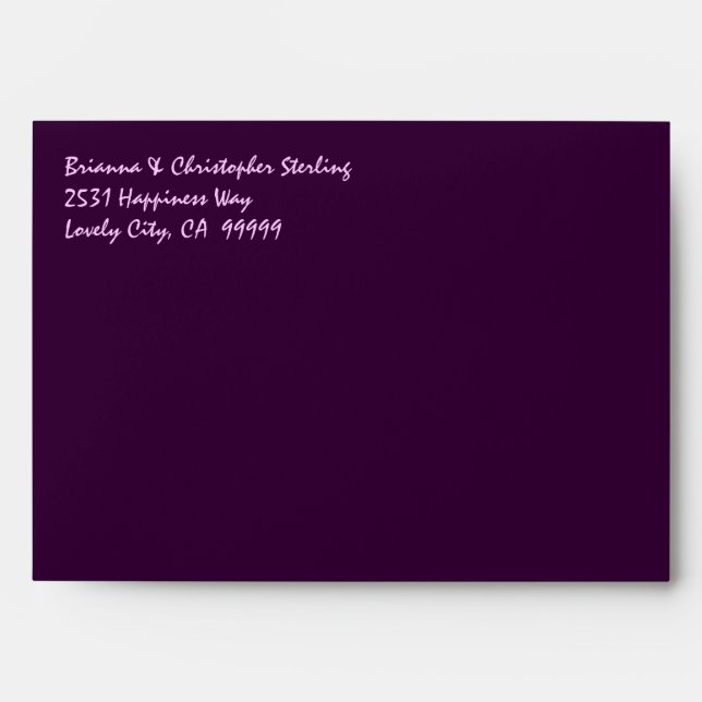 Eggplant Purple Invitation Envelopes Pink Damask (Front)