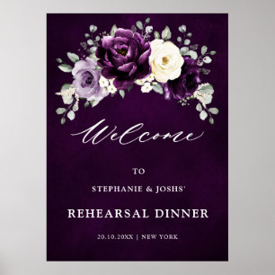 Eggplant Purple Plum Boho Rehearsal Dinner Welcome Poster