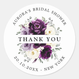 Eggplant Purple Plum Ivory Bridal Shower Thank you Classic Round Sticker