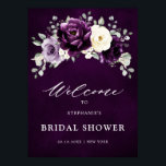 Eggplant Purple Plum Ivory Bridal Shower Welcome   Poster<br><div class="desc">Elegant floral midsummer bridal shower welcome poster features a bouquet of watercolor roses peonies in shades of purple plum, champagne ivory floral and sage , lush green botanical eucalyptus leaves. Please find more matching designs and variations from my "blissweddingpaperie" store. And feel free to contact me for further customization or...</div>