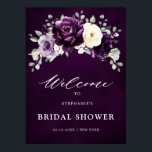 Eggplant Purple Plum Ivory Bridal Shower Welcome   Poster<br><div class="desc">Elegant floral midsummer bridal shower welcome poster features a bouquet of watercolor roses peonies in shades of purple plum, champagne ivory floral and sage , lush green botanical eucalyptus leaves. Please find more matching designs and variations from my "blissweddingpaperie" store. And feel free to contact me for further customization or...</div>