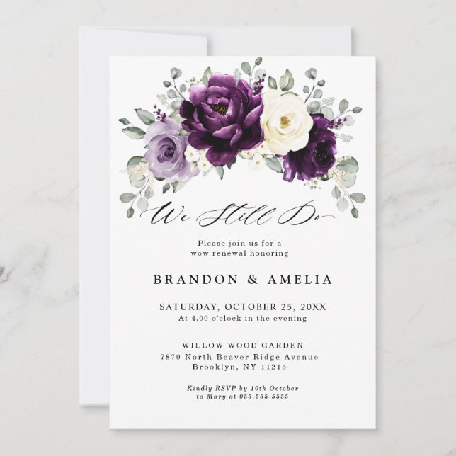 Eggplant Purple Plum Ivory White Boho We still do Invitation (Front)