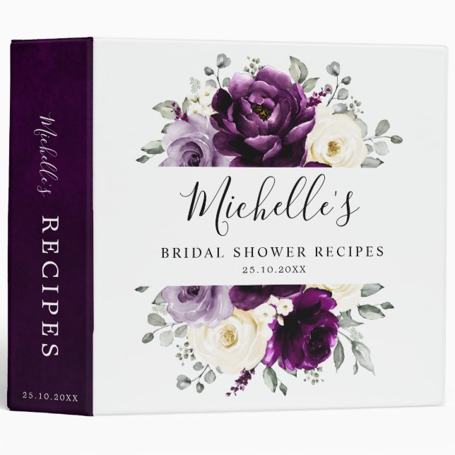 Eggplant Purple Plum Ivory White Bridal Shower Binder (Front/Spine)