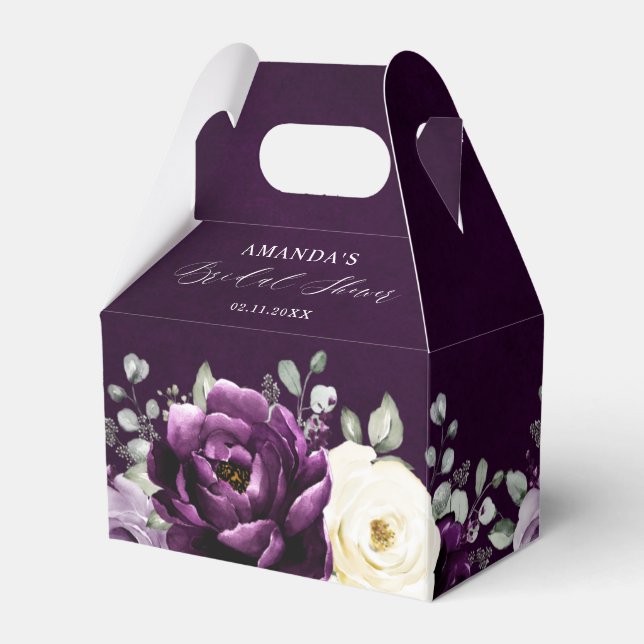 Eggplant Purple Plum Ivory White Bridal Shower     Favor Box (Back Side)