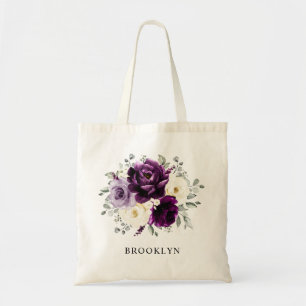 Eggplant Purple Plum Ivory White Bridesmaid Gift T Tote Bag