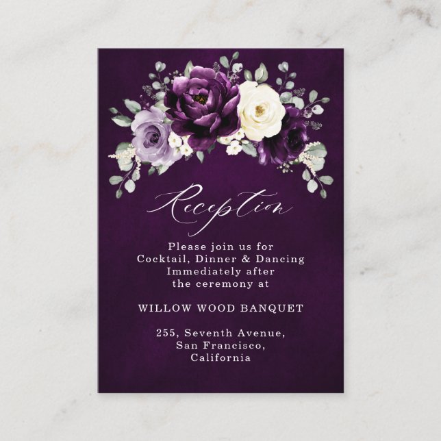 Eggplant Purple Plum Ivory White Floral Wedding En Enclosure Card (Front)