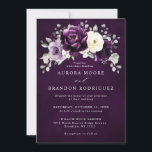 Eggplant Purple Plum Ivory White Floral Wedding    Invitation<br><div class="desc">Elegant floral midsummer wedding invitation features a bouquet of watercolor roses peonies in shades of purple plum, champagne ivory floral and sage , lush green botanical eucalyptus leaves. Please find more matching designs and variations from my "blissweddingpaperie" store. And feel free to contact me for further customization or matching items....</div>