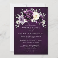 Eggplant Purple Plum Ivory White Floral Wedding   