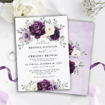 Eggplant Purple Plum Ivory White Floral Wedding Invitation<br><div class="desc">Elegant floral midsummer wedding invitation features a bouquet of watercolor roses peonies in shades of purple plum, champagne ivory floral and sage , lush green botanical eucalyptus leaves. Please find more matching designs and variations from my "blissweddingpaperie" store. And feel free to contact me for further customization or matching items....</div>