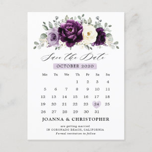 Eggplant Purple Plum Ivory White Save the Date Postcard