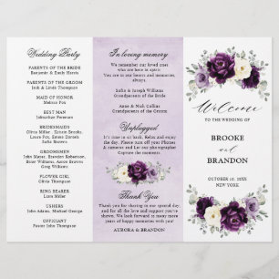 Eggplant Purple Plum Ivory White Tri-Fold Program