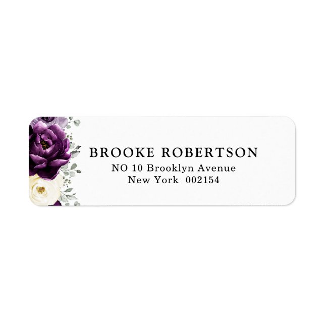 Eggplant Purple Plum Ivory White Wedding Address  (Front)