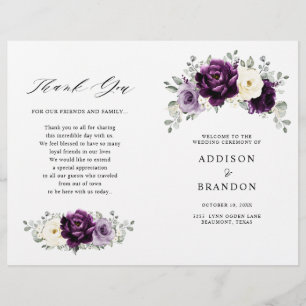 Eggplant Purple Plum Ivory White Wedding Program
