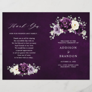 Eggplant Purple Plum Ivory White Wedding Program