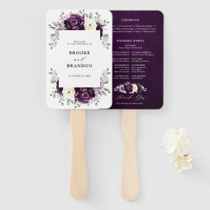 Eggplant Purple Plum Ivory White Wedding Program H Hand Fan