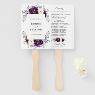 Eggplant Purple Plum Ivory White Wedding Program Hand Fan